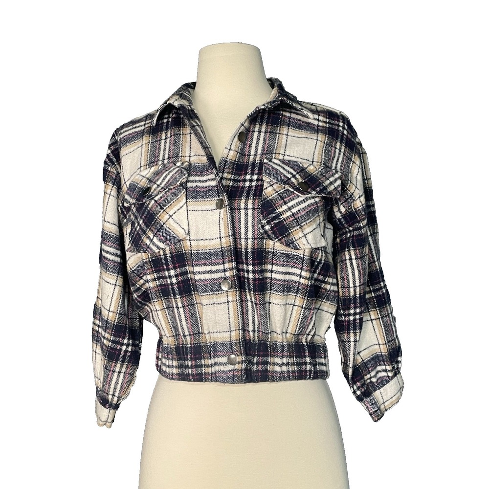 Warm & Cozy Lifestyle Plaid Cropped Shirt Jacket Women's‎ Size L